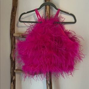 ANTONIO MELANI Hot Pink Feather Crop Tank Party Top NWT Medium 8